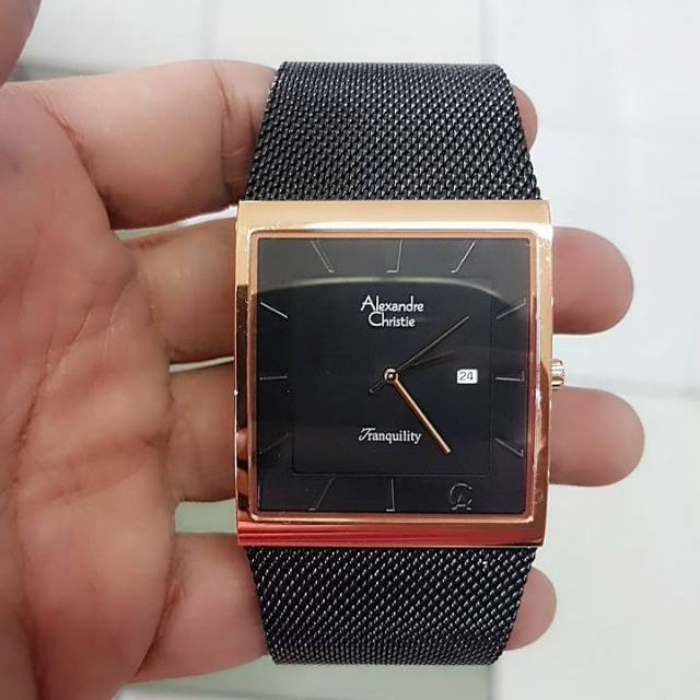 Jam Tangan Keren Elegant Pria Alexandre Christie AC 8333 Black Rosegold Original