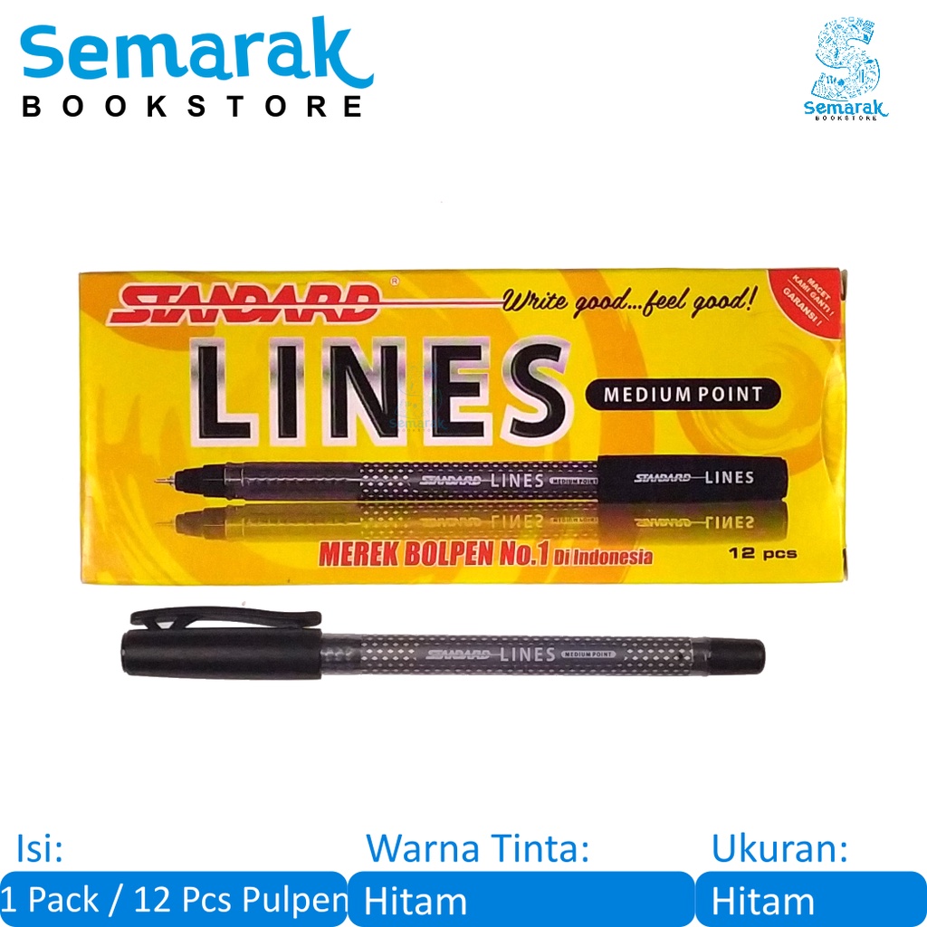 

Standard Lines Medium Point Gel Pen Pena Jel - Hitam [1 Pack / 12 Pcs]