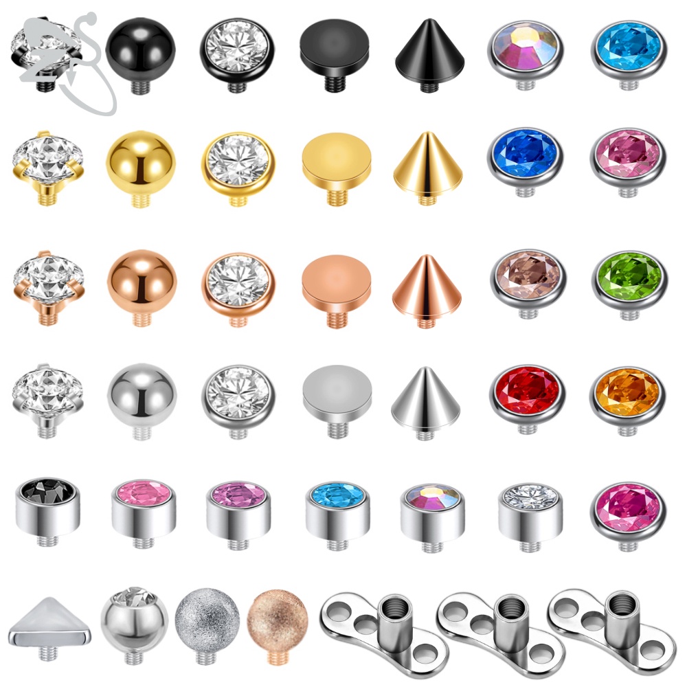 1 Set 16G Stainless Steel Micro Dermal Piercing CZ Crystal Dermal Anchor Surface Piercings Skin Diver Body Piercing