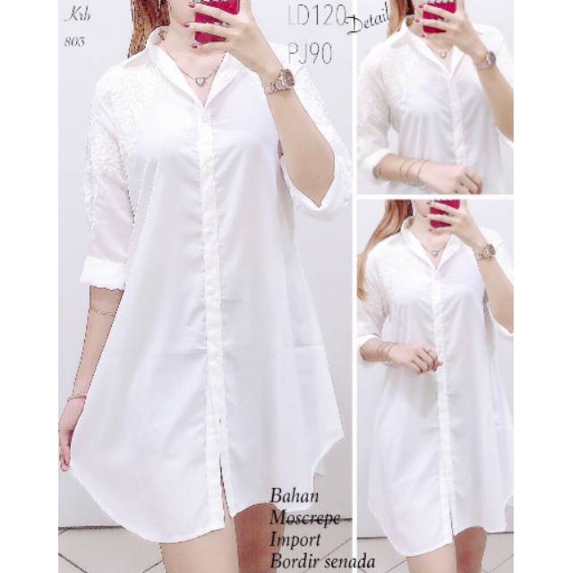 Krb803 Tunik Putih Wollpeach Bordir Senada Import