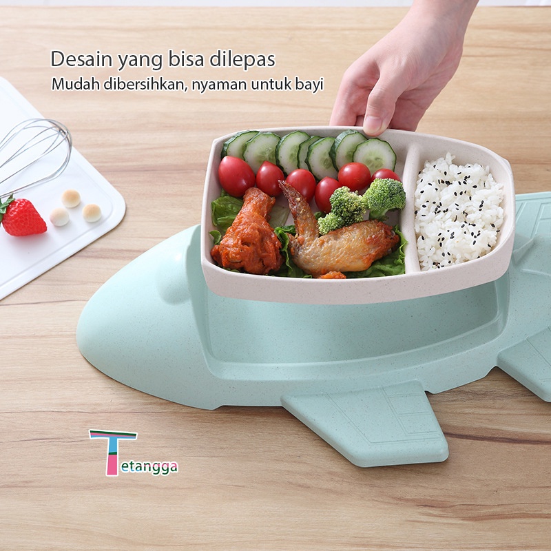 6 Pcs Piring Makan Anak Alat Makan Anak Peralatan Makan Bayi Karakter  Mangkuk Pesawat Terbang BPA Free