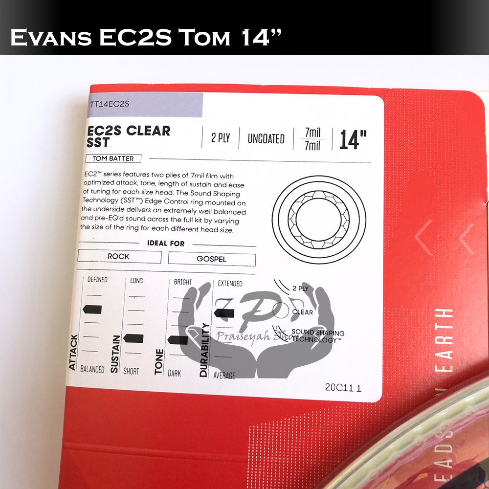 Head Drum Evans EC2S Clear TOM - 8&quot; - 10&quot; - 12&quot; - 13&quot; - 14&quot; (Batter / Head Atas)