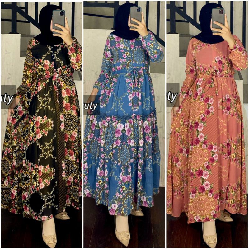 (Bisa COD) Gamis Ceruty Motif Ratu / Gamis Ceruti Babydoll Premium