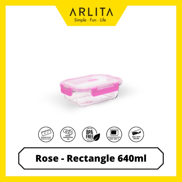 ARLITA ROSE SET - RECTANGLE - GLASS CONTAINER SET ISI 3