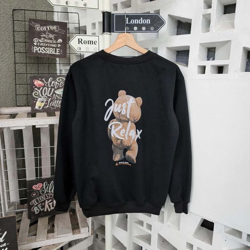 (CS) JUST RELAX Sweater Crewneck Sweatshirt Kpop Wanita Kekinian Oversize Fashion Outfit Ootd Korean Style Sweter Crewnek Switter Cewe Krunek Perempuan Sweeter Viral Remaja Korea Atasan Cewek Premium BB 45-70 PB 65 LD 110 120 Bahan Fleece Tebal M L XL XXL