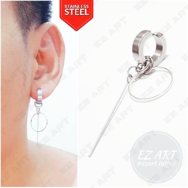 1Pc Model EZ-F Silver Anting Jepit Tusuk Variasi Bandul Gaya Punk Korea KPOP Stainless Steel