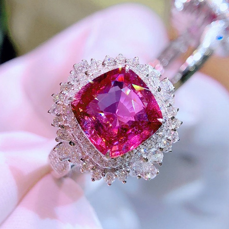 Fancyqube Cincin Cubic Zirconia Warna Merah Gaya Modern Untuk Wanita