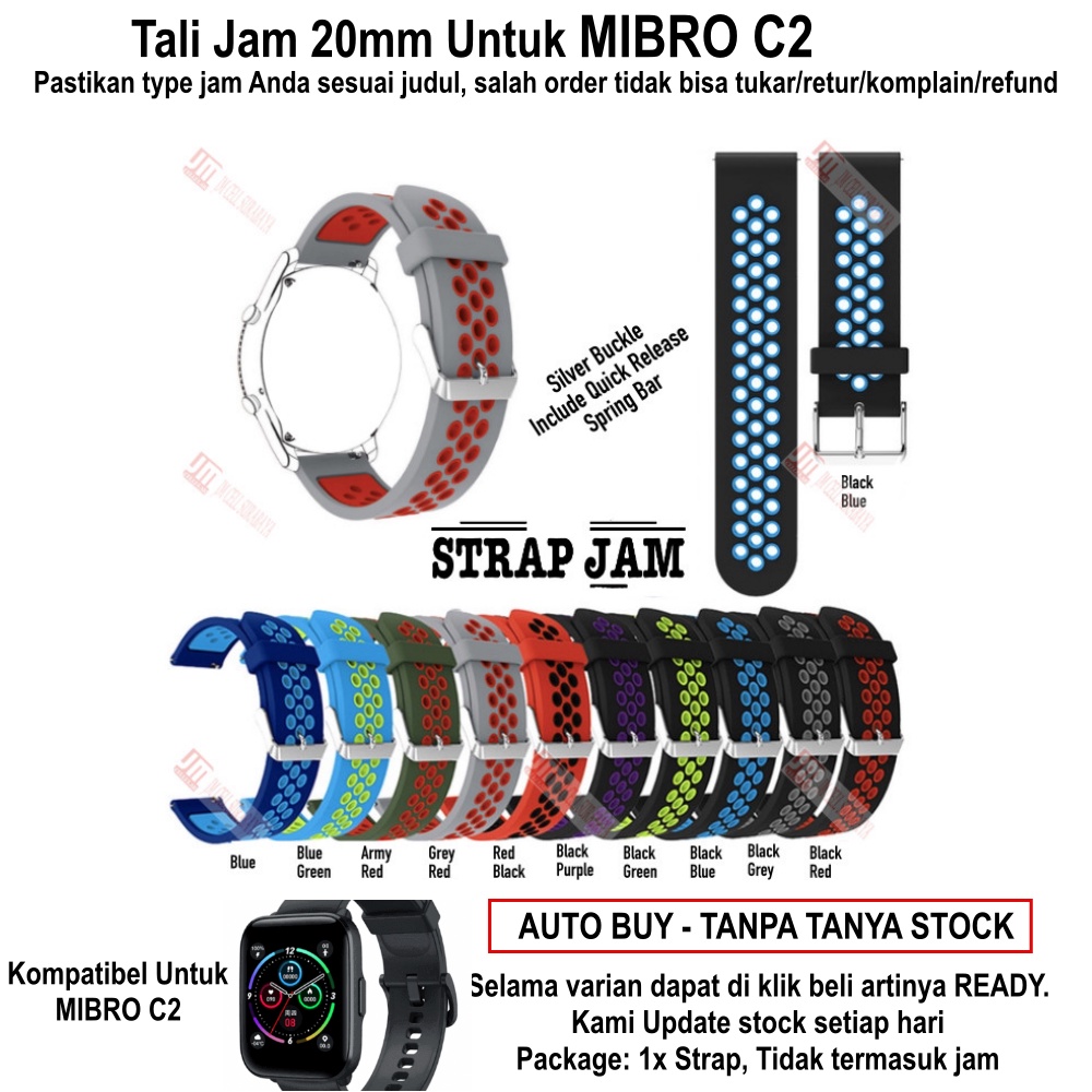 NSB Tali Jam Tangan Mibro C2 - Strap 20mm Silikon Rubber Dua Warna Dengan Buckle Silver