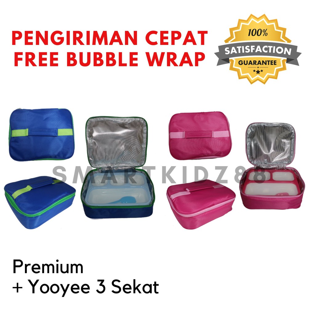 Lunch Bag Premium Polos Set Tahan Panas + Lunch Box 3 Sekat Anti Campur dan Anti Tumpah