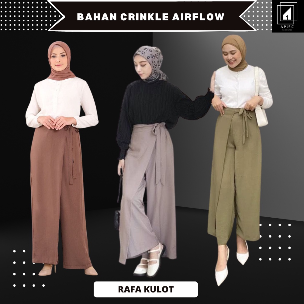 Rafa Kulot Celana Pants Tied Kulot Semi Rok Celana Panjang Wanita Bahan Crinkle Airflow Premium Terl