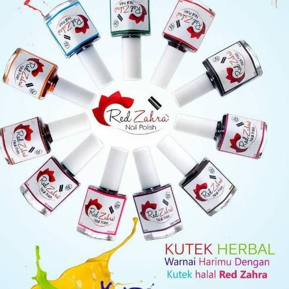 ⭐BAGUS⭐ RED ZAHRA Henna Nail Polish 15ml BPOM | Kutek Cat Kuku Halal Herbal Sah Wudhu Sholat