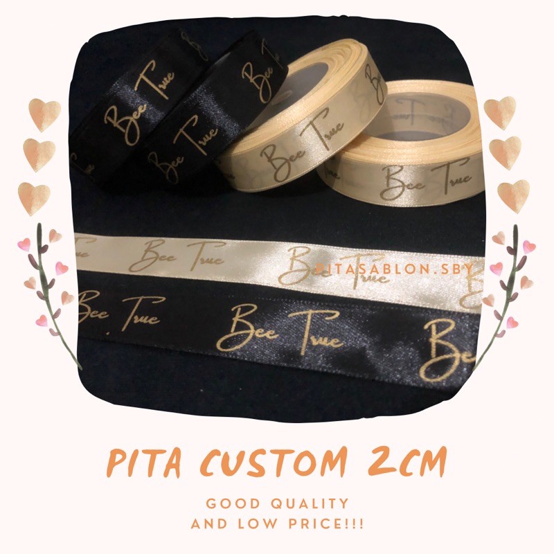 Label Pita sablon florist pita satin 2 cm untuk baju, hijab, tas, boneka, dan souvenir