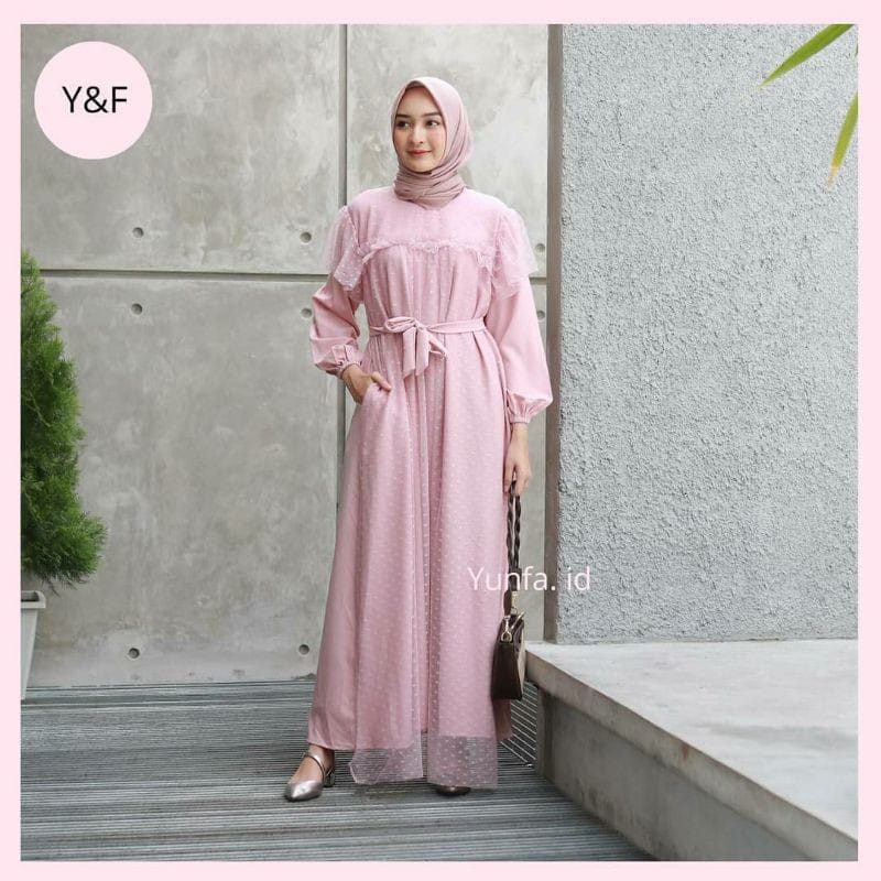 GAMIS BRUKAT JUMBO FASHION WANITA L XL XXL / GAMIS JASMINE BRUKAT DOTTY TILE / GAMIS PESTA KEBAYA CO