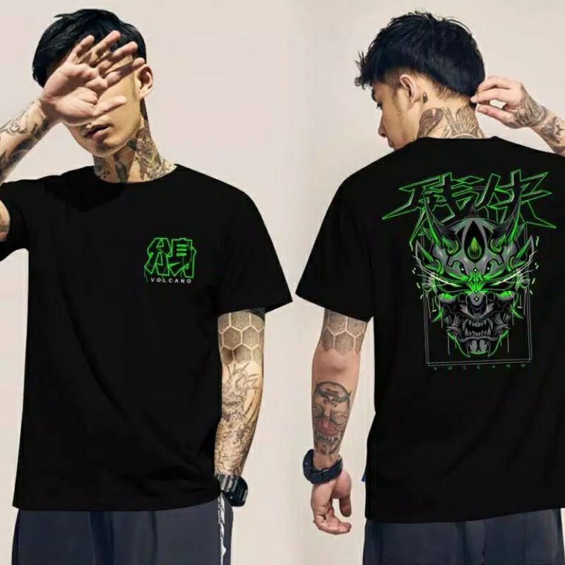 Fourfashion Kaos Pria Kaos Distro GREEN VOLCANO Black FN307