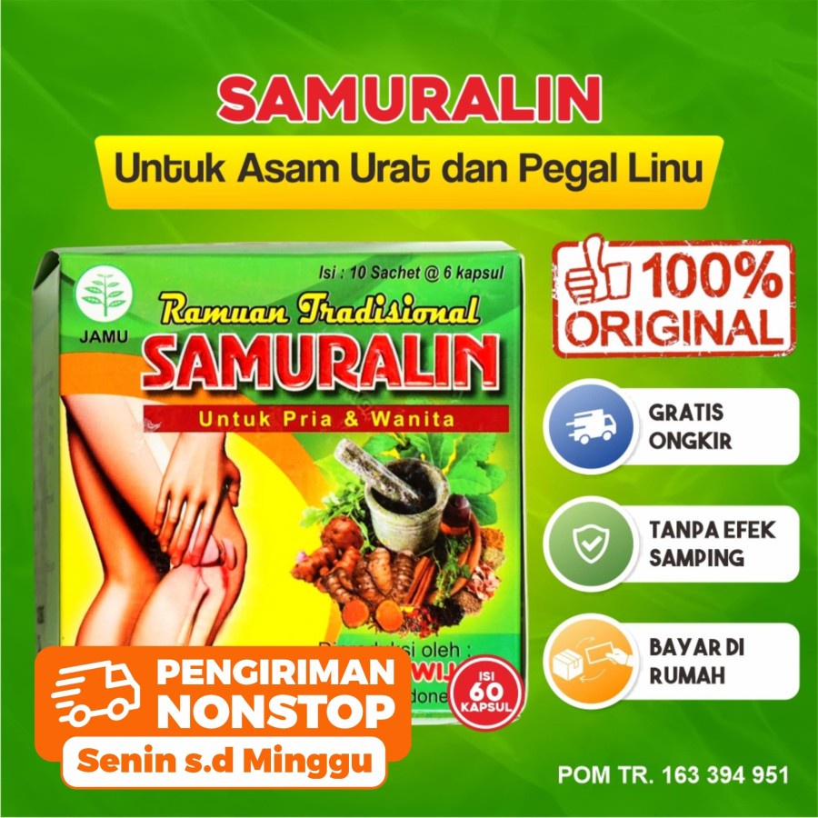 SAMURALIN ORIGINAL - OBAT HERBAL NYERI SENDI PEGAL LINU SAKIT PINGGANG KESEMUTAN ASAM URAT REUMATIK - BPOM / NYERI PINGGANG / OBAT PEGEL LINU ENCOK / AMURALIN ASAMULIN MONTALIN