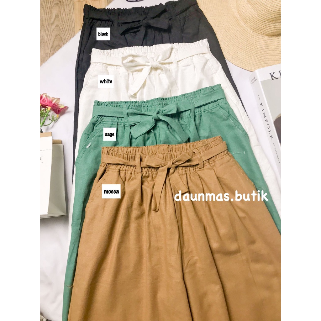 1KG MUAT 4PCS | KULOT LINEN RAMI TALI RIBBON PANTS KAWA KOREAN STYLE HITS OOTD SELEBGRAM FASHION WANITA TERBEST SELLER