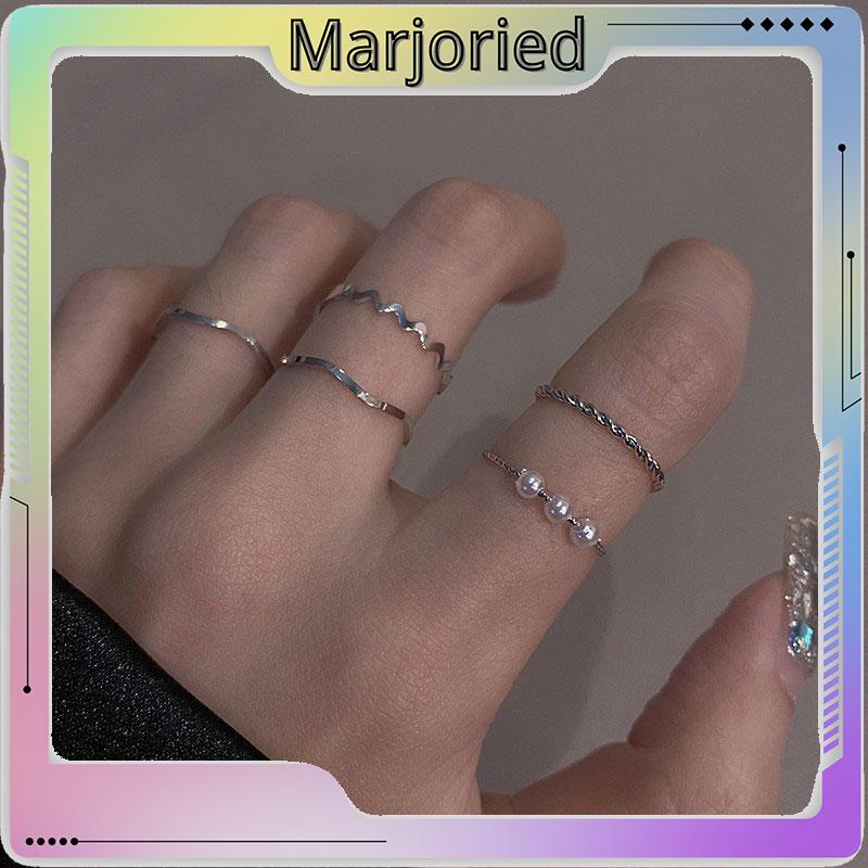 5 pcs Cincin Set Fashion Aksen Berlian Imitasi Mutiara Untuk Wanita-MJD