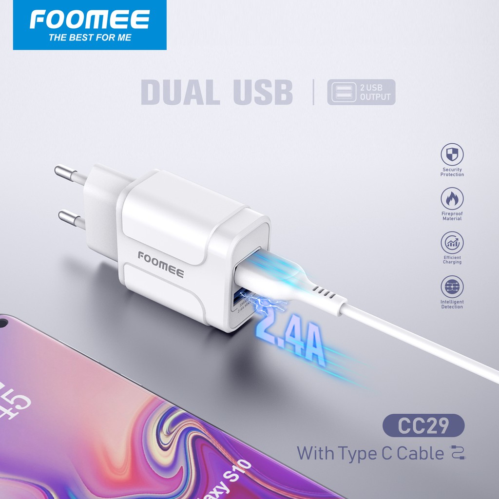 Adaptor Charger fast Charging 2.4A FOOMEE CC29 Charger Dual Port USB