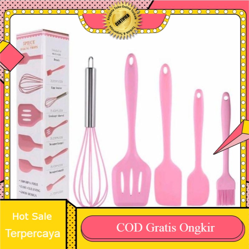ALAT PENGGORENGAN SPATULA  SUTIL SOTIL SILIKON ALAT MASAK DAPUR SET 5 IN 1