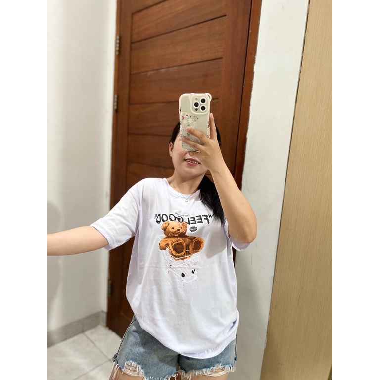 KAOS KERANJANG BEAR | BAJU TUMBLR TEE SHIRT OVERSIZE DUSTY ROSE BLUE HITAM BEIGE | TUMBLR TEE | KOREA STYLE | FEEL GOOD ROSE