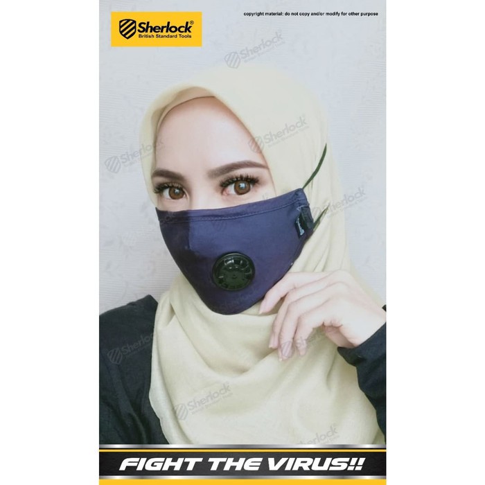 Masker Kain Hijab Respirator / Sherlock With N99 Carbon Filter - Biru Navy