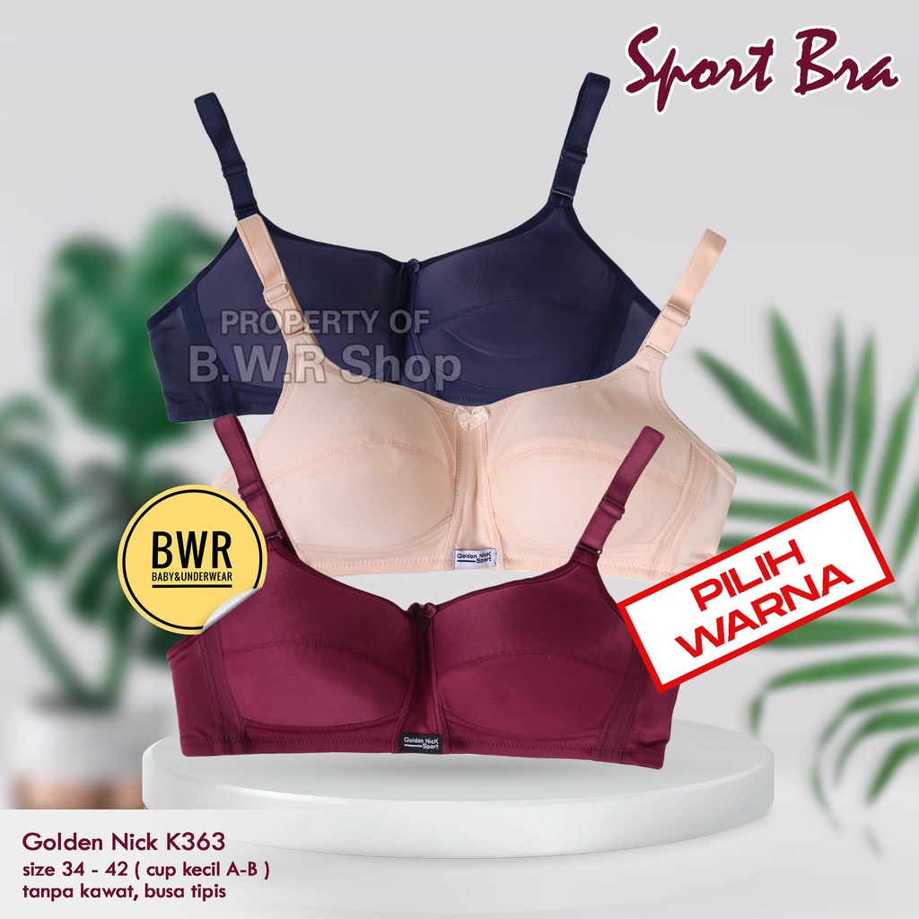 BH Sport Golden Nick K363 | Bra Wanita GN 363 Polyester Tanpa Busa Tipis Kait Kancing 2 Pilih Warna | Bwr