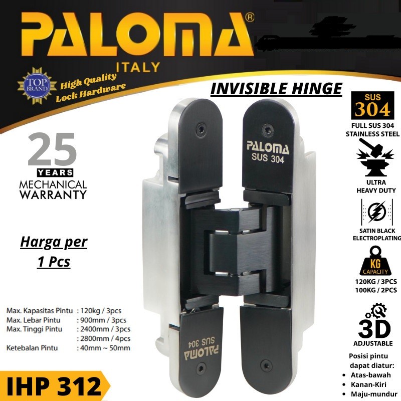 IHP 312 BLACK PALOMA INVISIBLE HINGE ENGSEL TANAM ENGSEL PINTU HITAM