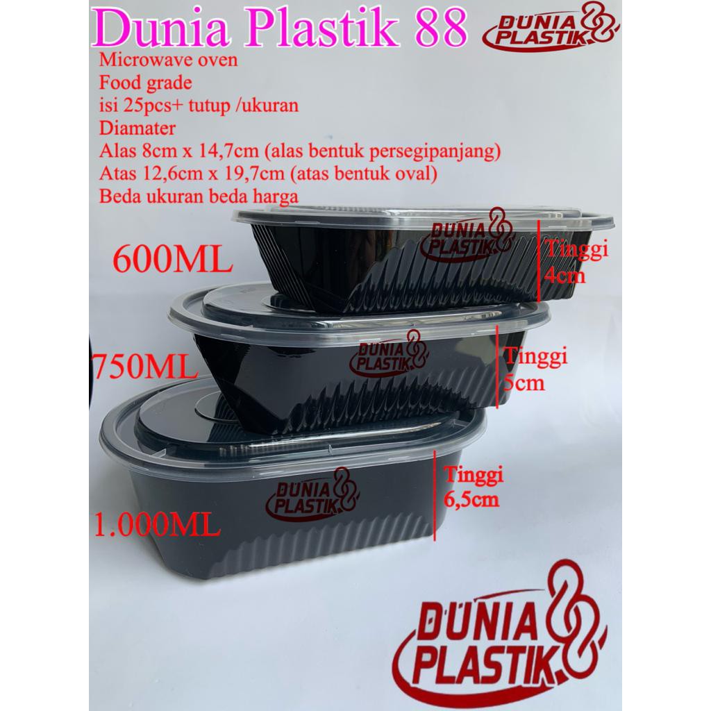 isi25pc thinwall oval 600ML 750ML 1000ML BLACK hitam bulat tahan panas microwave oven spageti mie