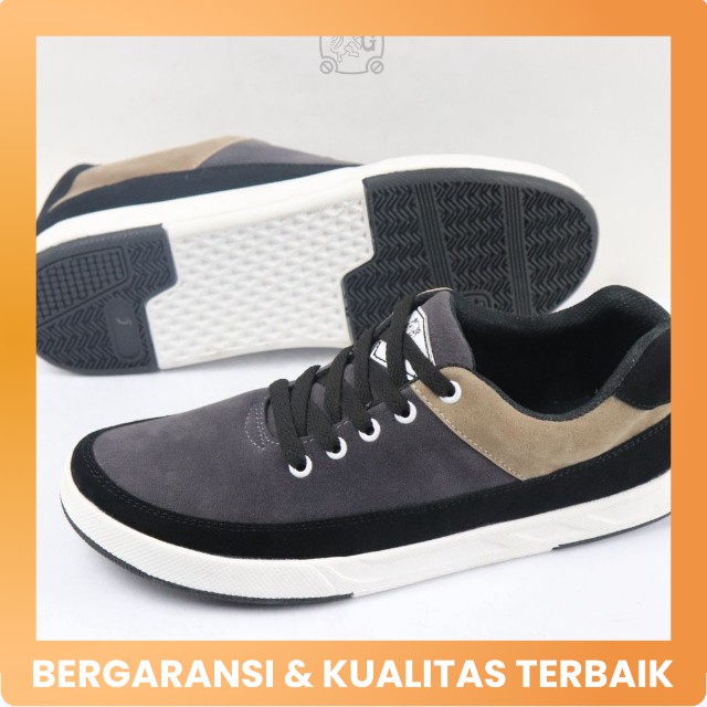 Sepatu Sneakers Pria Terbaru UJ 193 Grutty Sepatu Casual Kets sekolah Kuliah Warna Hitam Kombinasi Abu