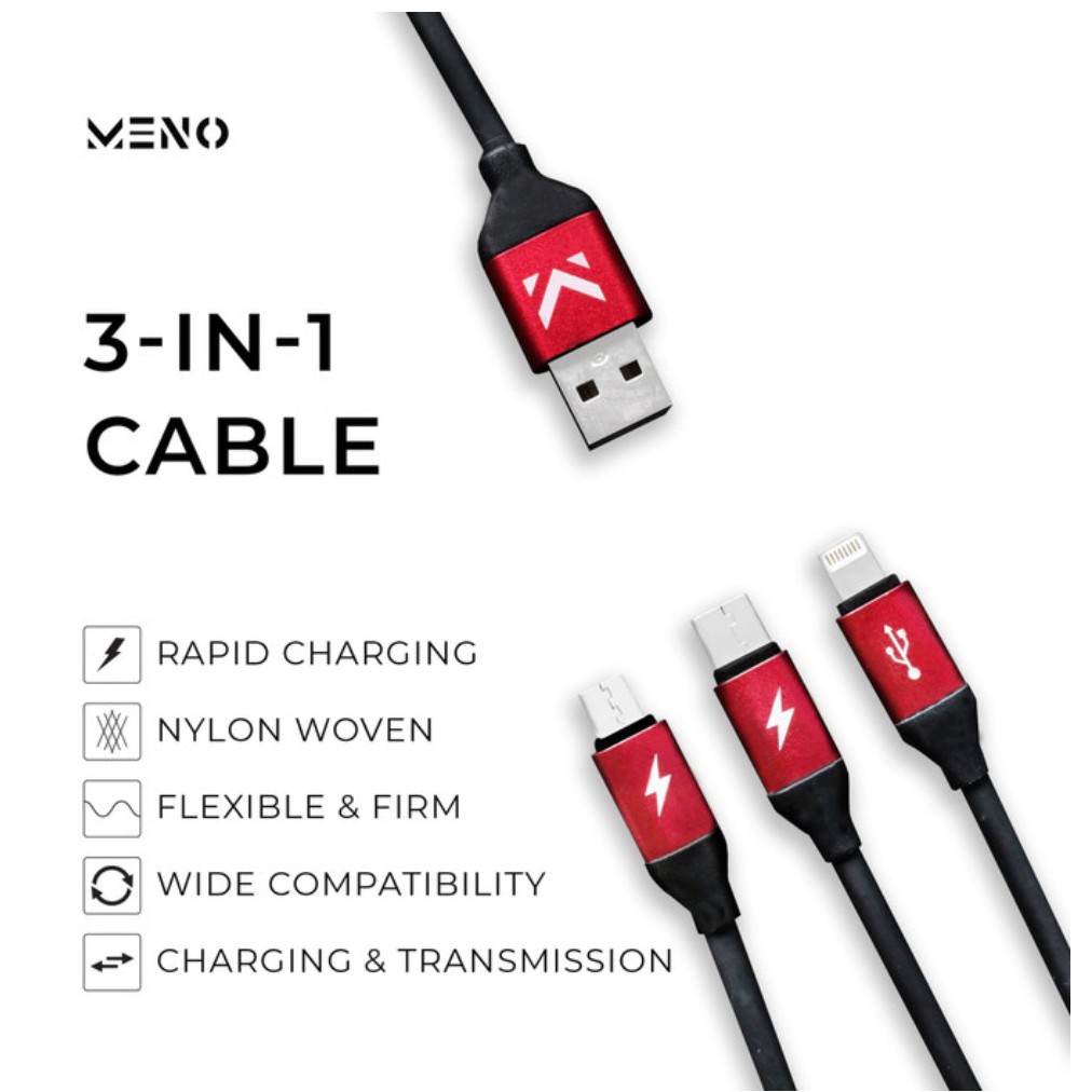 MENO Kabel 3in1 UNIVERSAL Android iPhone Charger HP USB Lightning C Xiaomi Samsung oppo vivo asus