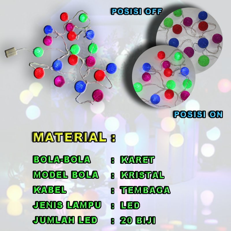 EELIC LAU-WW20BL LAMPU HIAS CRYSTAL WARNA-WARNI 20 LED MOTIF BOLA KARET