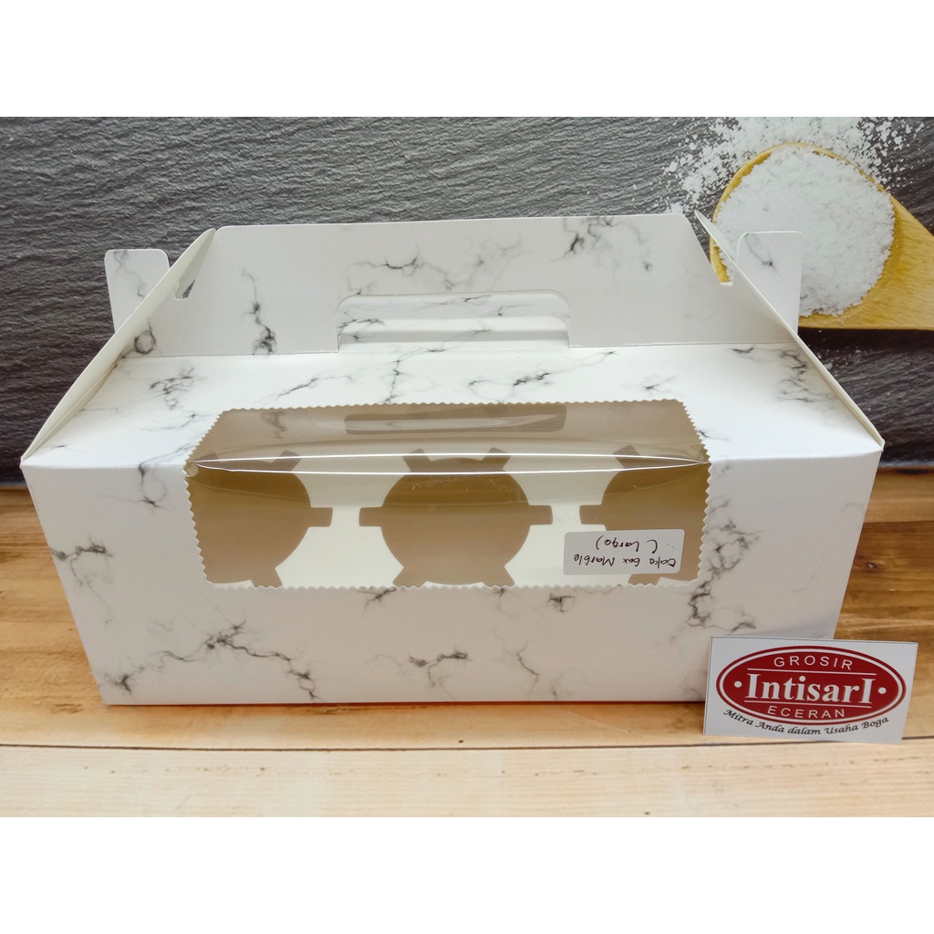 

Dus Cup Cake Marble Lubang 6 / Tempat Roti / Dus Marble Large