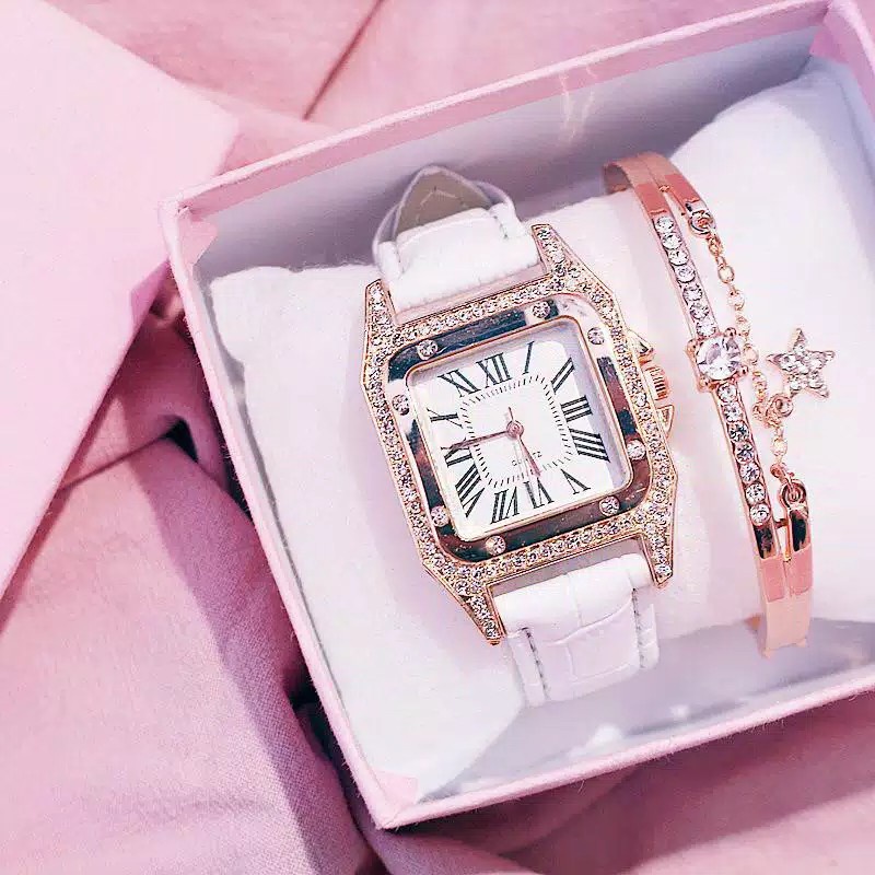 ✅COD Jam Tangan Wanita Quartz Rhinestone Kulit