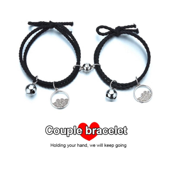 1 Pasang Baru Magnetic Couple Gelang Lonceng Gelombang Berkat Jalinan Tangan Tali Aksesoris Hadiah