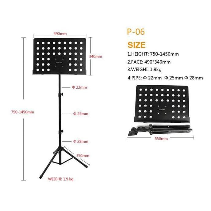 Taffstudio Stand Partitur papan baca Sheet Musik P-06 Black bm1 Grab Medan
