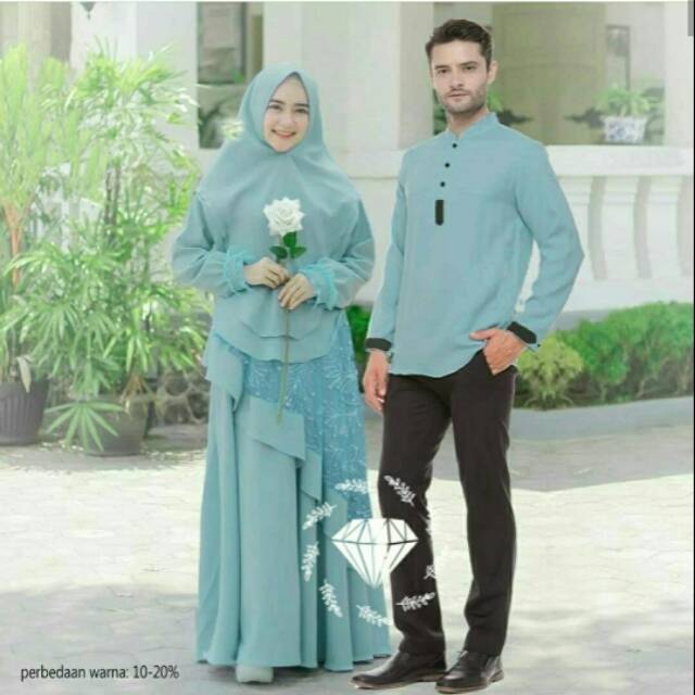 Set Gamis Couple Syari Couple Ayunindya Mix Brukat TilE Import Baju Couple Lebaran|Couplmd Kondangan