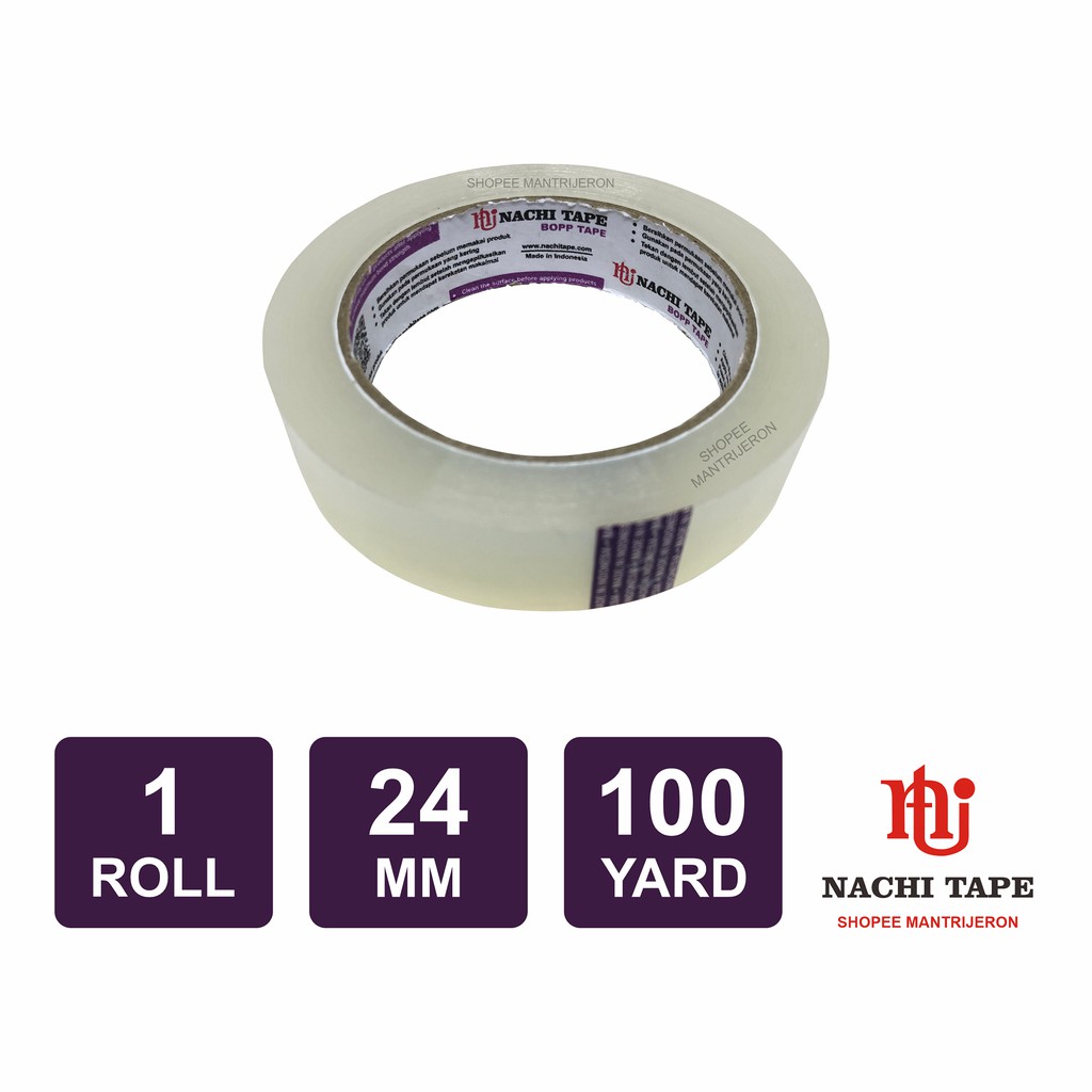Lakban Nachi Bening 1 inch 24 mm 100 yard Isolasi Tape Solatip