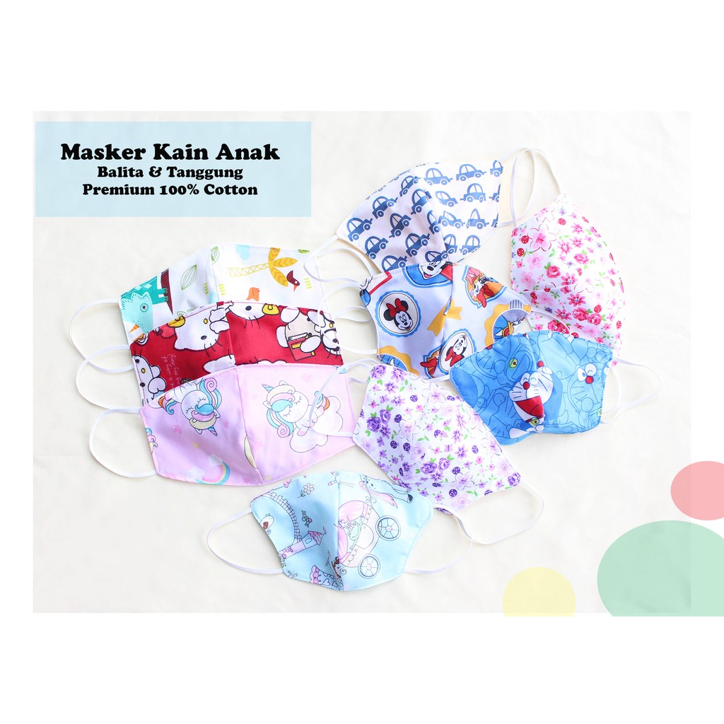 MASKER KAIN ANAK BALITA DAN ANAK TANGGUNG Premium WASHABLE 2 ply 3 ply Kids Mask