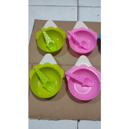 2Pcs Mangkok Es Krim Mangkuk Cemilan Es Krim Bowl Set Sunlife /  Ice Cream Bowl Set Mangkok Sendok / Mangkok Piring Makan Anak Set