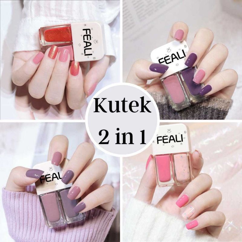 FEALI KUTEK 2IN1 KUTEK HALAL KUTEKS KOREA 2 TONE NAIL POLISH CAT KUKU MUSLIMAH