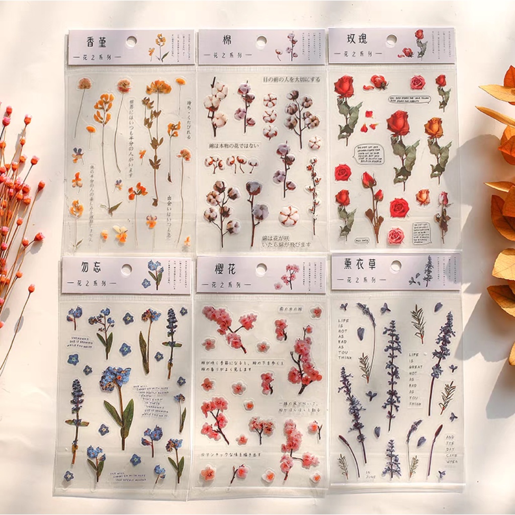 

1 Lembar STICKER PET FLOWER Stiker Bunga Transparan Aesthetic