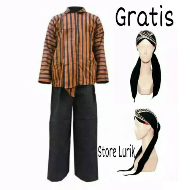 kebaya wanita Setelan baju jawa surjan lurik gratis blangkon samurai putih / Setelan Lurik Surjan