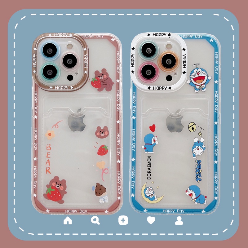 Soft Case Pelindung Lensa Transparan Motif Kartun Doraemon Beruang Untuk iPhone 12 13 Pro MAX 11 X XR XS MAX 7 8 Plus