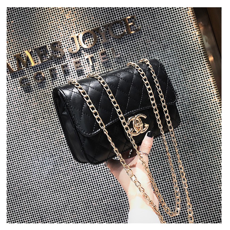 TAS SELEMPANG WANITA PESTA TALI RANTAI KULIT HITAM DABAGA TA279B5 REMAJA KOREA TERMURAH BATAM