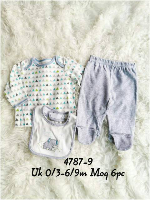 Baju bayi 3in1/ baju bayi plus slabber import/little me baby/ baju bayi lucu