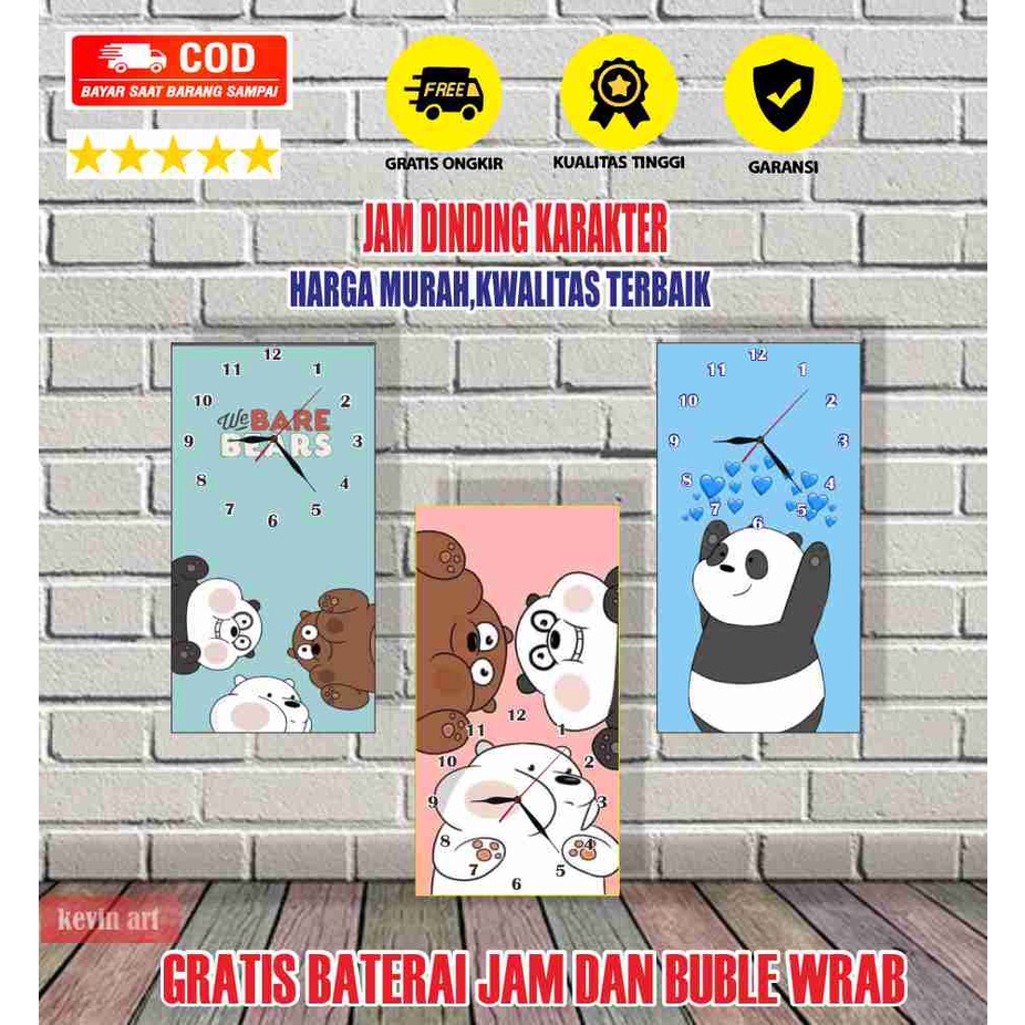 Jam dinding Wall Clock Minimalis Modern Elegan Dekorasi Hadiah Kado ulang tahun Murah Biru Pink Karakter Panda Beruang Lucu Unik Koleksi Terbaru