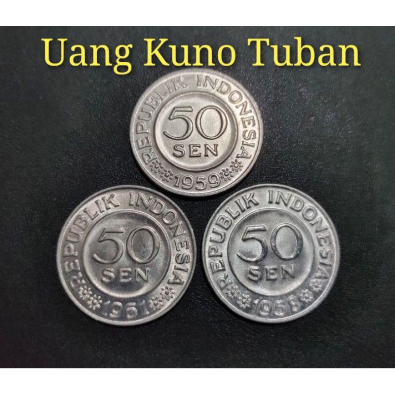 KOIN SET 50 SEN TAHUN 1958, 1959, 1961 GARUDA PANCASILA - 3 KEPING .
