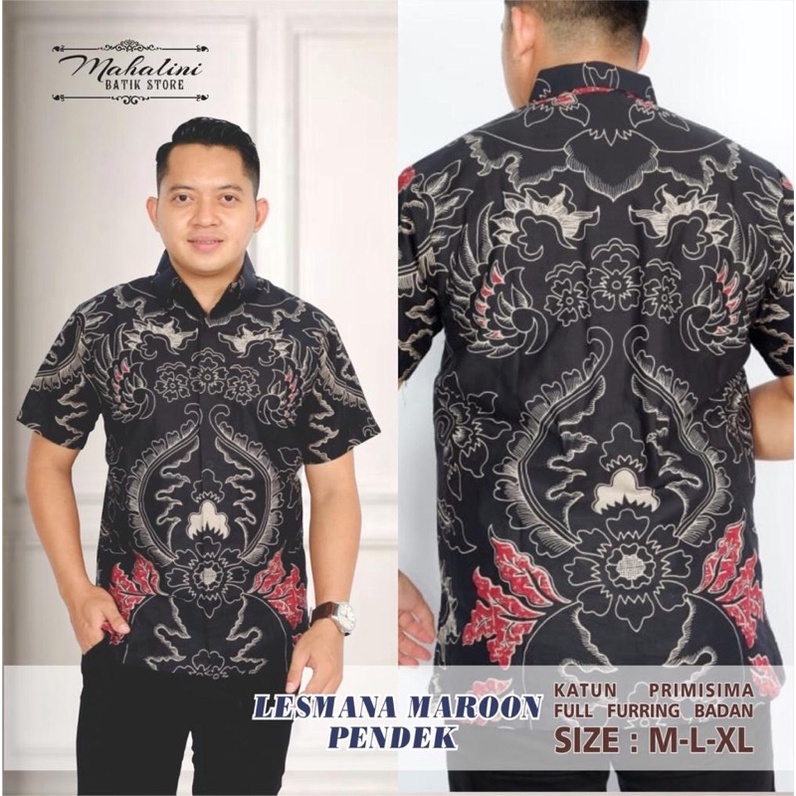 Batik Pria LESMANA MARON Full Furing Katun Halus Size M-XXL High Quality