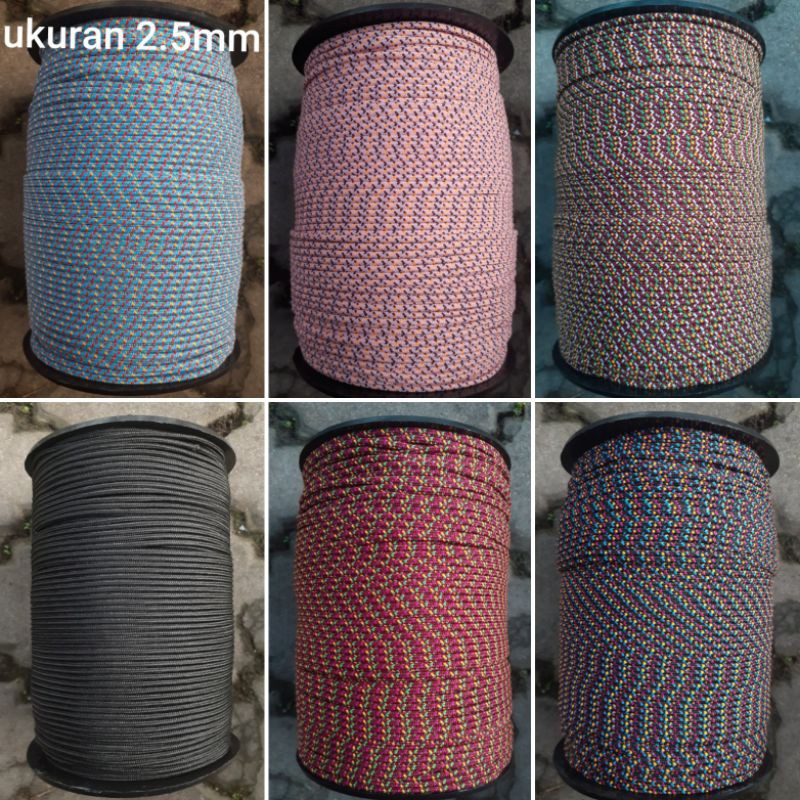 Tali Prusik meteran 2.5mm 4mm gelang 2.5 mm 3 mm 4 mm tali tenda tali flysheet Strap Masker Kalung