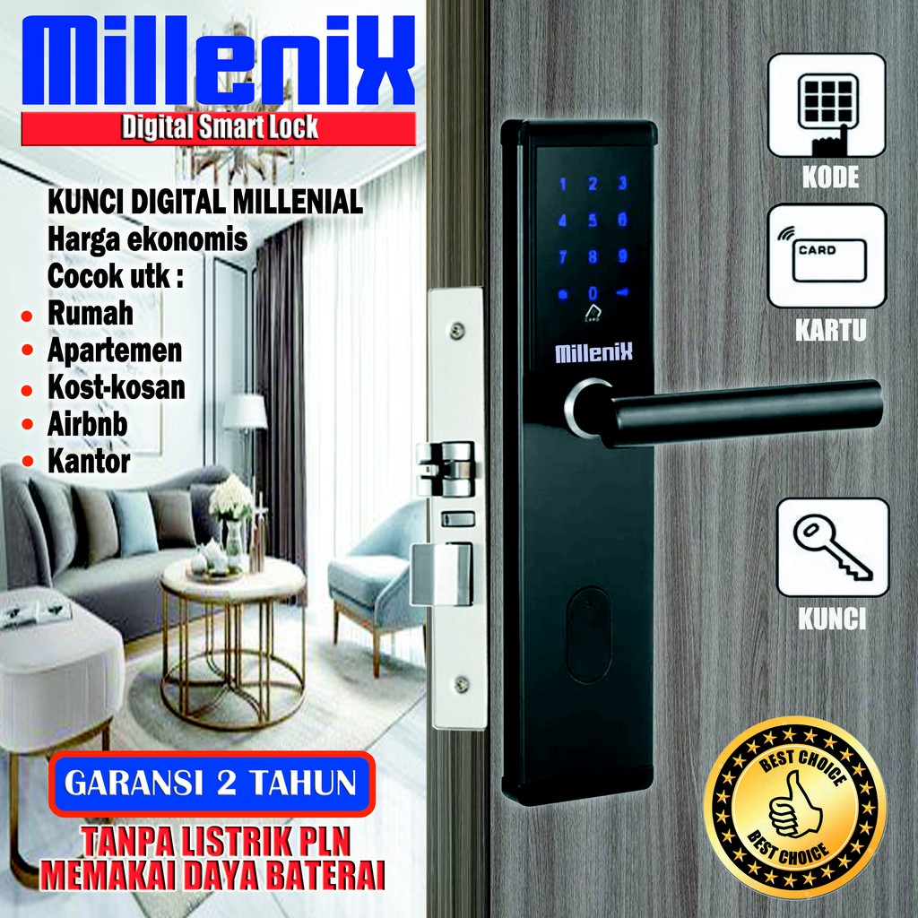  KUNCI  PINTU  DIGITAL MILLENIX MX 2021 BLACK KODE KARTU  